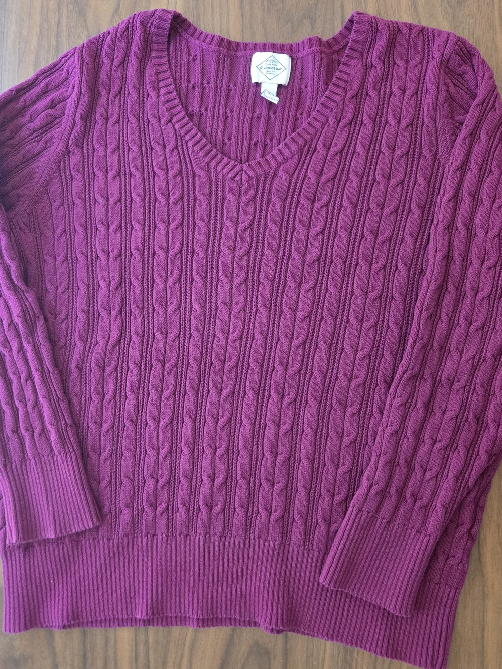 St. John’s Bay Magenta Pink Cable Knit V-Neck Sweater 2x